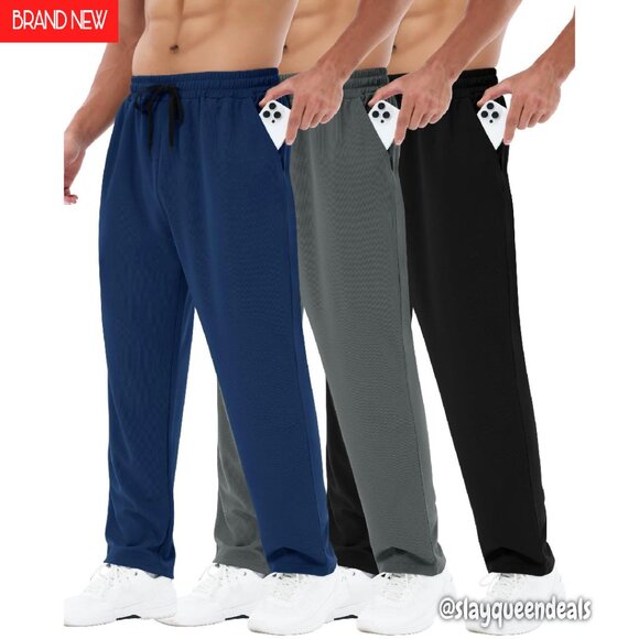 Other - Men's 3-Pack Sweatpants with Pockets, Mesh Open Bottom Joggers, Loose Fit